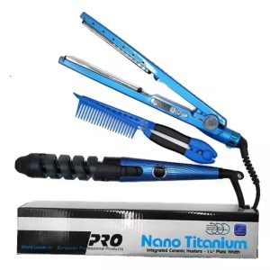 Combo Nano Titanium Profesional: Plancha, Peine Alisador y Rizador – Estilo y Versatilidad en un Solo Set