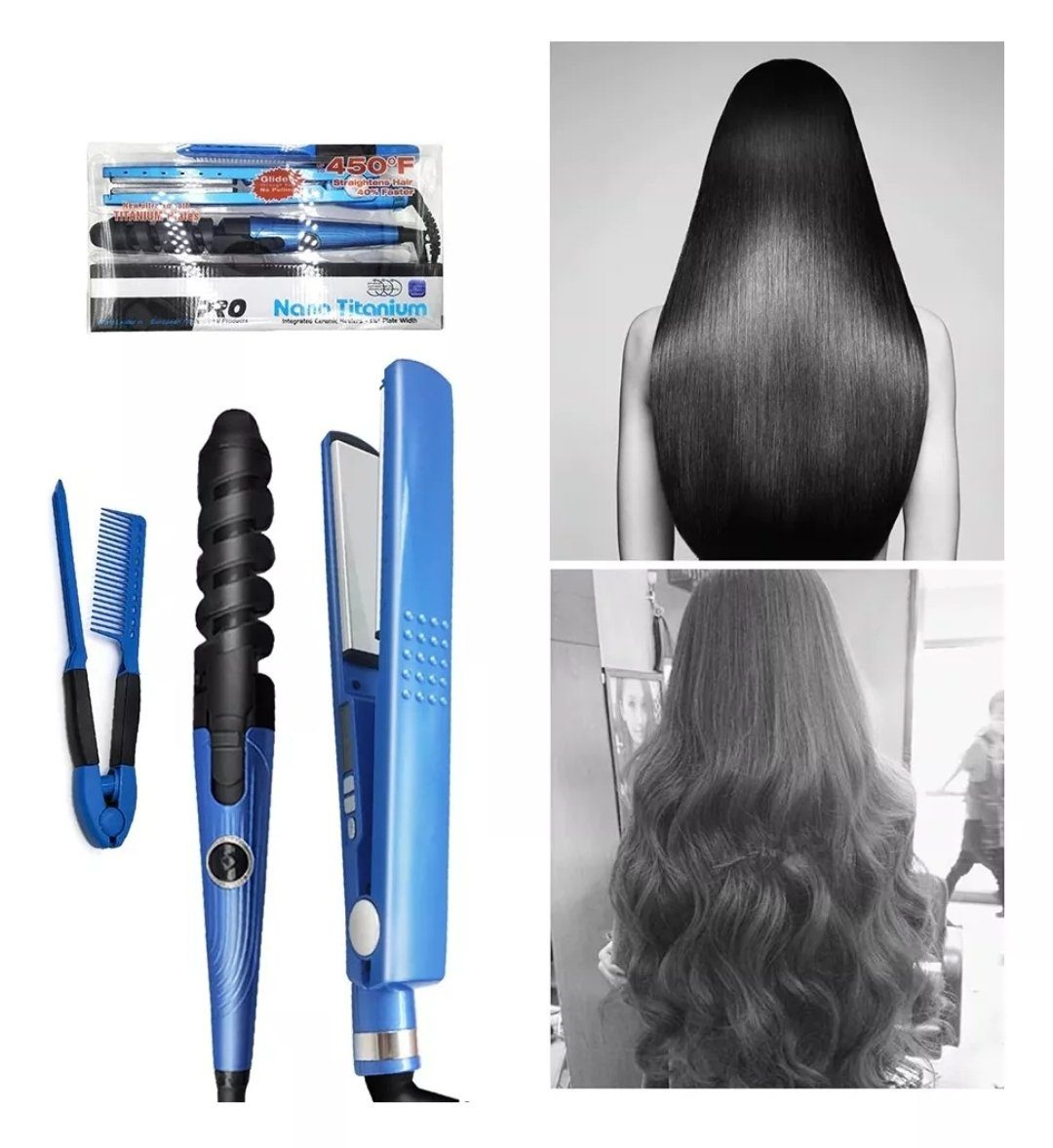 Combo Nano Titanium Profesional: Plancha, Peine Alisador y Rizador – Estilo y Versatilidad en un Solo Set - Image 6