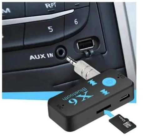 Adaptador Bluetooth X6 para Carro con Plug Jack 3.5mm – Conecta tu Música y Llamadas Sin Cables
