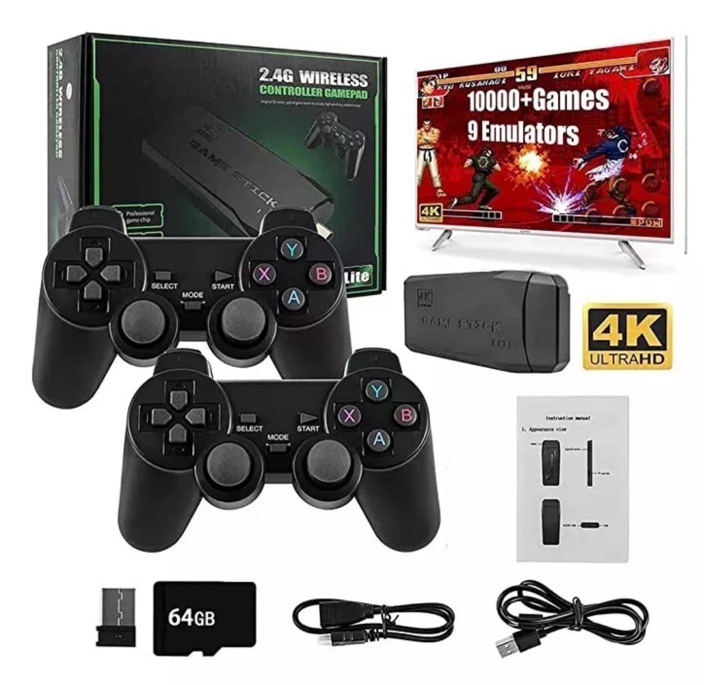 Consola Gamer 4K Stick Retro | Más de 10,000 Juegos Clásicos con Mandos Inalámbricos