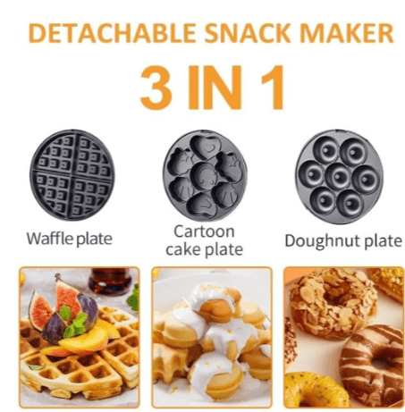 Mini Waflera 3 en 1 Sokany con Moldes Intercambiables | Parrilla, Sandwichera y Waflera Antiadherente - Image 7