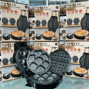 Mini Waflera 3 en 1 Sokany con Moldes Intercambiables | Parrilla, Sandwichera y Waflera Antiadherente