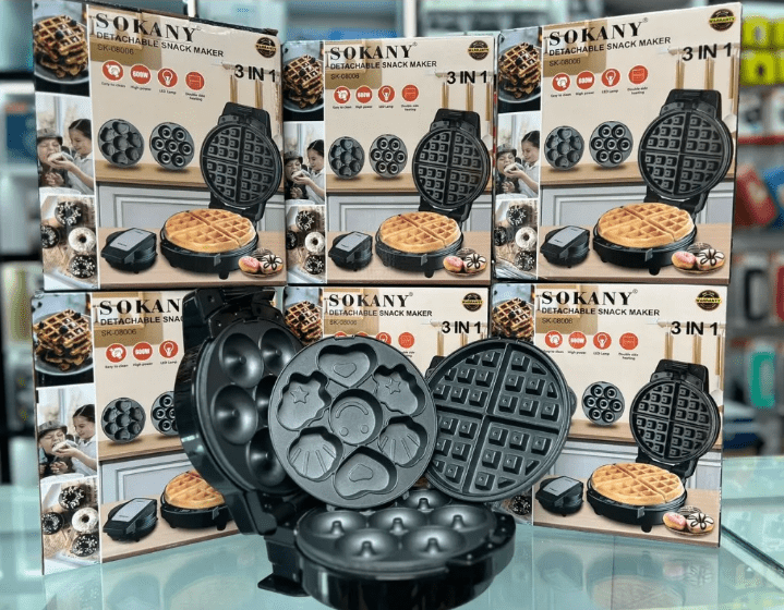 Mini Waflera 3 en 1 Sokany con Moldes Intercambiables | Parrilla, Sandwichera y Waflera Antiadherente