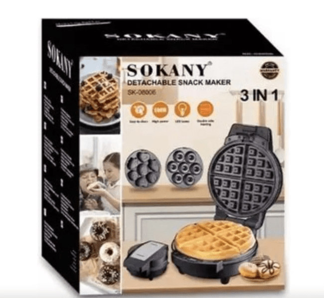 Mini Waflera 3 en 1 Sokany con Moldes Intercambiables | Parrilla, Sandwichera y Waflera Antiadherente - Image 2