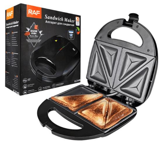 Sandwichera Eléctrica RAF 850W con 2 Compartimientos | Antiadherente y Calentamiento Rápido
