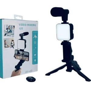 Kit Estabilizador con Luz LED AY49 para Celular | Soporte Vlog Profesional Color Negro