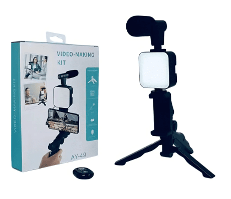 Kit Estabilizador con Luz LED AY49 para Celular | Soporte Vlog Profesional Color Negro