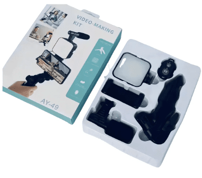 Kit Estabilizador con Luz LED AY49 para Celular | Soporte Vlog Profesional Color Negro - Image 5