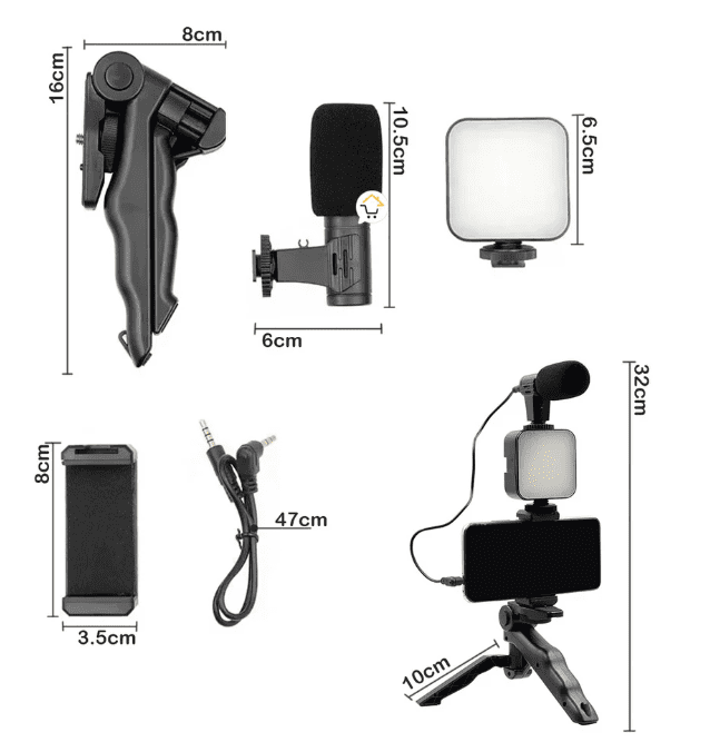 Kit Estabilizador con Luz LED AY49 para Celular | Soporte Vlog Profesional Color Negro - Image 4