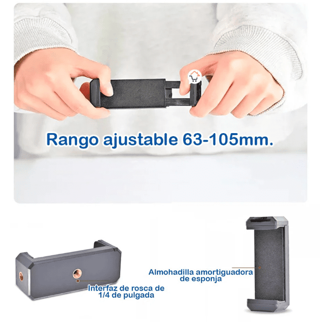 Kit Estabilizador con Luz LED AY49 para Celular | Soporte Vlog Profesional Color Negro - Image 2