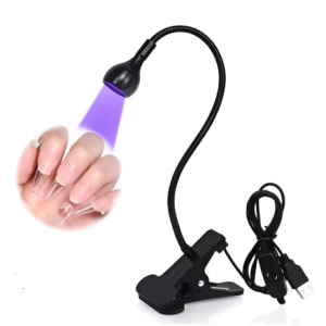 Lámpara UV LED Clip-On para Uñas con Brazo Flexible y Secado Rápido Color Negro