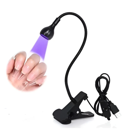 Lámpara UV LED Clip-On para Uñas con Brazo Flexible y Secado Rápido Color Negro