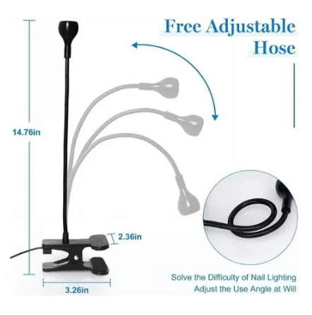Lámpara UV LED Clip-On para Uñas con Brazo Flexible y Secado Rápido Color Negro - Image 2