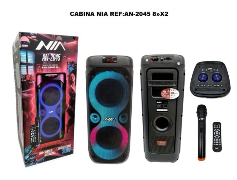 Cabina de Sonido Bluetooth NIA Doble Parlante 8” x2 con Luces RGB Recargable Ref. AN-2045 - Image 2