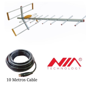 Antena Aérea TDT para Exterior con Cable de 10 Metros Señal Digital Rural